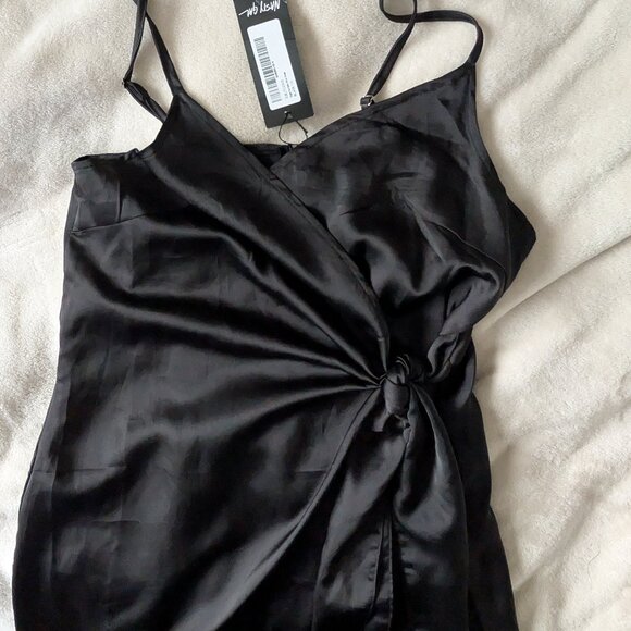 BNWT Black satin look wrap Mini dress - Picture 3 of 9